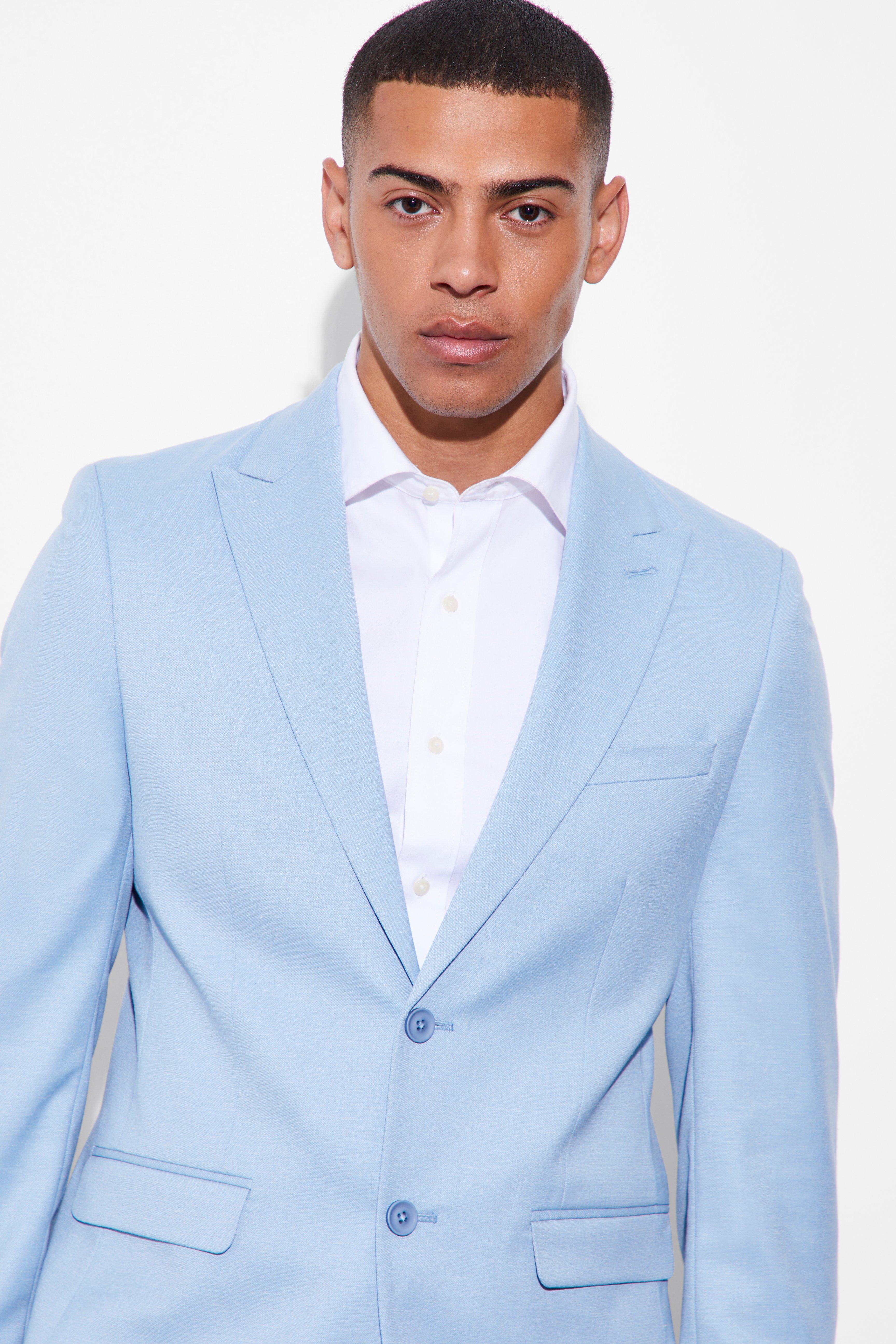 Men's Slim Single Breasted Linen Suit Jacket | Boohoo UK